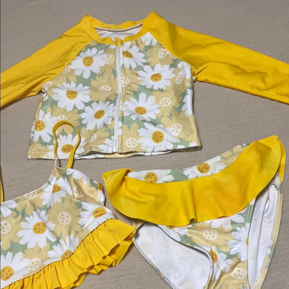 Yellow Floral Kids Swim Set